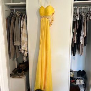 Yellow sequin full length dress